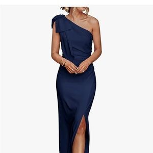 Chic One-Shoulder Navy Dress